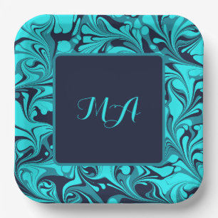 Assiettes En Carton Marbre turquoise