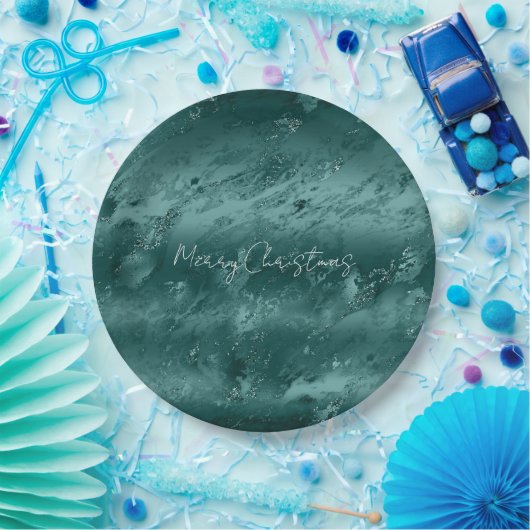 Assiettes En Carton Marbre vert émeraude (Fête)