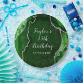 Assiettes En Carton Marbre vert et argent Agate Anniversaire (Fête)