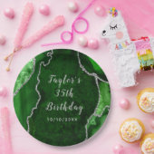 Assiettes En Carton Marbre vert et argent Agate Anniversaire (Fête)