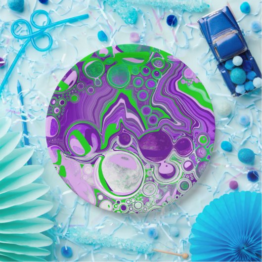 Assiettes En Carton Marbre vert pourpre et citron vert (Fête)