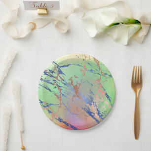 Assiettes En Carton Marbre vif   Aquarelle couleur gras pastel