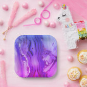 Assiettes En Carton Marbre violet exotique (Fête)