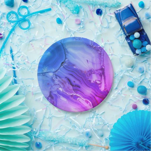 Assiettes En Carton Marbre violet exotique (Fête)