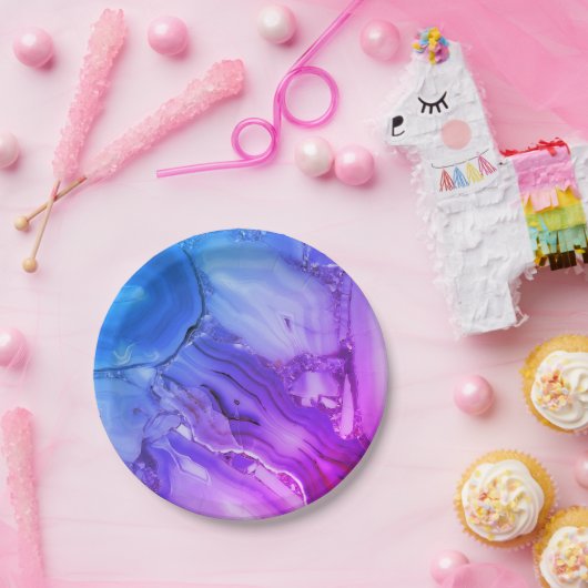 Assiettes En Carton Marbre violet exotique (Fête)