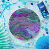 Assiettes En Carton Marbre violet, vert et bleu Fluid Art (Fête)