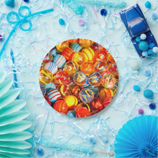 Assiettes En Carton Marbres de verre coloré (Fête)