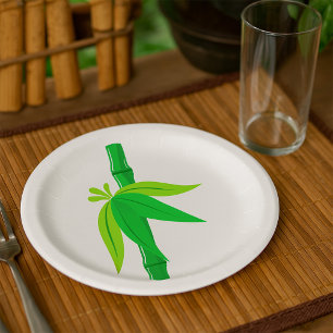 Assiettes En Carton Marche en bambou vert avec Feuilles tropicaux