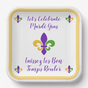 Assiettes En Carton Mardi Gras Bon Temps Vert Or Violet Fleur de Lis