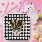 Assiettes En Carton Mardi Gras Diamant noir et blanc (Fête)