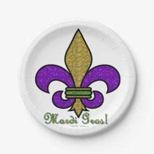 Assiettes En Carton Mardi Gras Fleur De Lis Coloré