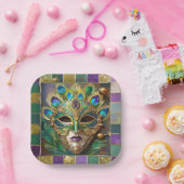 Assiettes En Carton Mardi Gras Gold Ceramic Peacock Feature Masque (Fête)