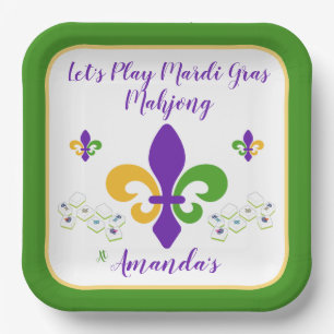 Assiettes En Carton Mardi Gras Mahjong NOM Vert Or Violet Fleur de