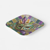 Assiettes En Carton Mardi Gras Masque de plumes vert et doré (Angulaire)