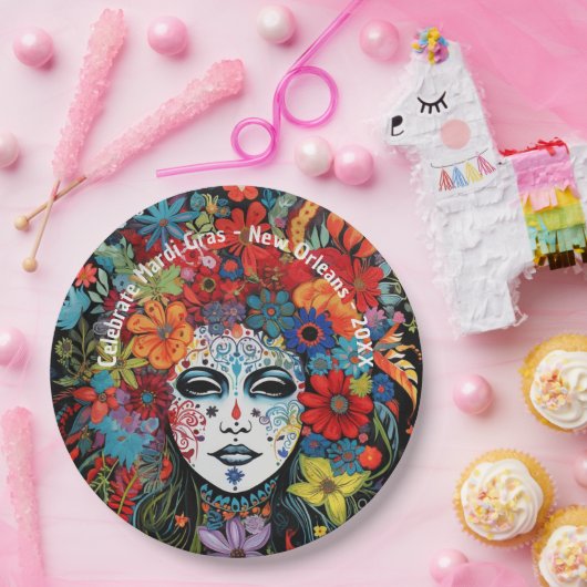 Assiettes En Carton Mardi Gras Masque et Coiffure Partie de texte pers (Fête)