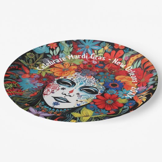 Assiettes En Carton Mardi Gras Masque et Coiffure Partie de texte pers (Angle)