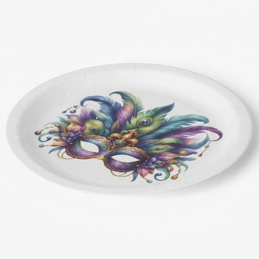 Assiettes En Carton Mardi Gras Masquerade (Angle)