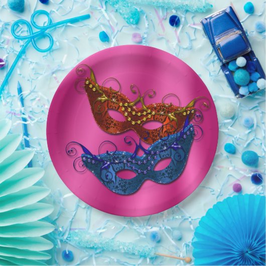 Assiettes En Carton Mardi Gras Masquerade Masquade Mascates Plaques de (Fête)