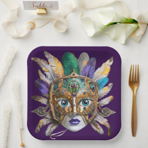 Assiettes En Carton Mardi Gras Météo et Masque Métal