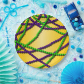 Assiettes En Carton Mardi Gras Perles violettes et vertes (Fête)