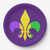 Assiettes En Carton Mardi Gras Vert Jaune Violet Fleur de Lis (Devant)