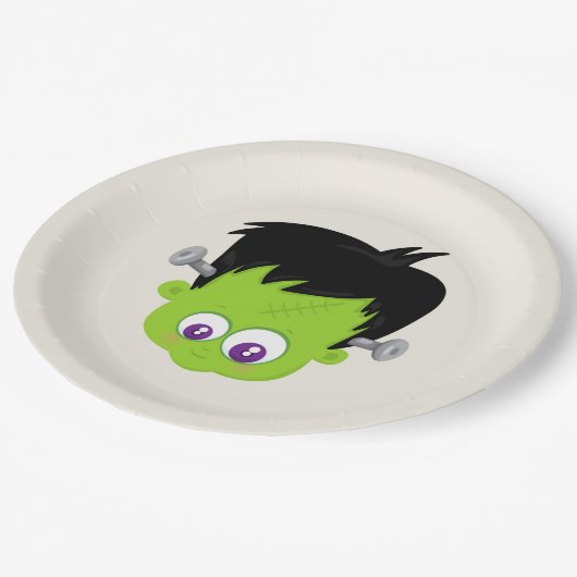 Assiettes En Carton Mare Green Frankenstein Monster face Halloween (Angle)