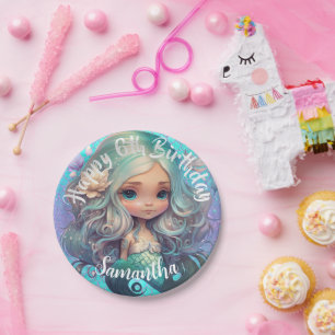 Assiettes En Carton Mare Sirène Océan bleu