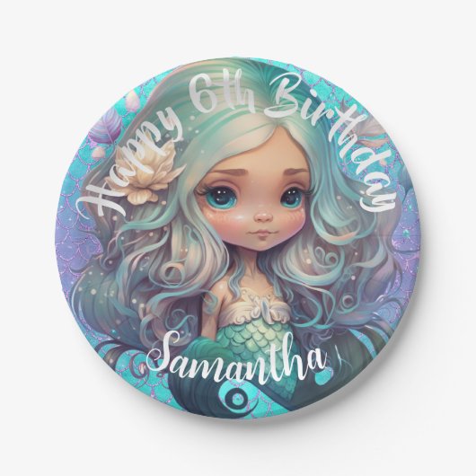 Assiettes En Carton Mare Sirène Océan bleu (Devant)