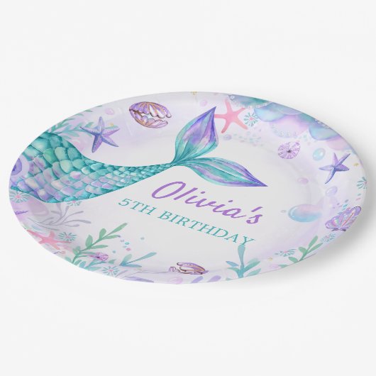 Assiettes En Carton Marée de sirène sous la mer fête d'anniversaire (Angle)