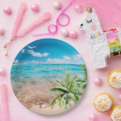 Assiettes En Carton Marées Turquoise Tropical Palm Tree Beach Mariage (Fête)