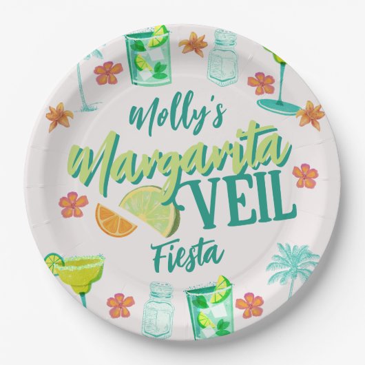 Assiettes En Carton Margarita Veil Bachelorette Party Illustré (Devant)