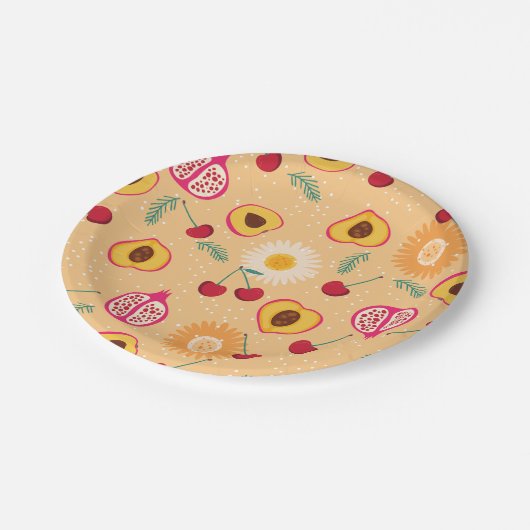 Assiettes En Carton marguerite de pêche à la grenade à cerise fleurie (Angle)