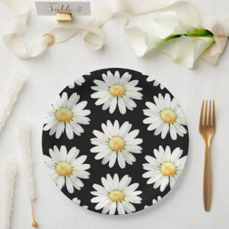 Assiettes En Carton Marguerites à points jaunes