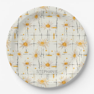 Assiettes En Carton Marguerites blanches et jaunes - Arrière - plan ru