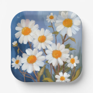 Assiettes En Carton Marguerites blanches fleurs aquarelle peintes