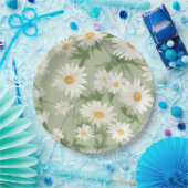 Assiettes En Carton Marguerites blanches sur vert (Fête)