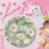 Assiettes En Carton Marguerites blanches sur vert (Fête)