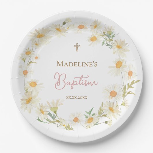 Assiettes En Carton marguerites d'aquarelle Baptême (Devant)
