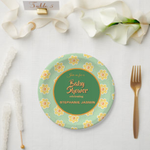 Assiettes En Carton Marguerites de printemps sur vert sauge pastel