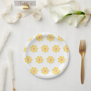 Assiettes En Carton Marguerites de printemps sur vert sauge pastel