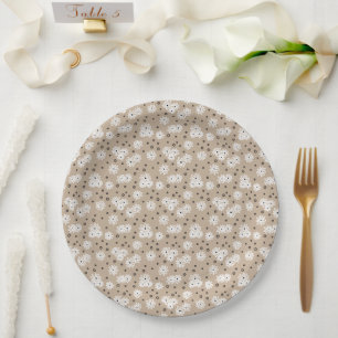 Assiettes En Carton Marguerites et points - Taupe, noir et blanc