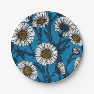 Assiettes En Carton Marguerites sur bleu