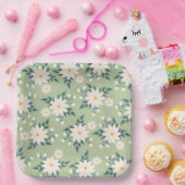 Assiettes En Carton Marguerites sur l'Arrière - plan vert Pastel (Fête)