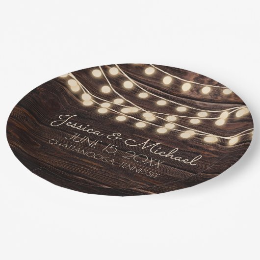 Assiettes En Carton Mariage à cordes de bois rustique (Angle)