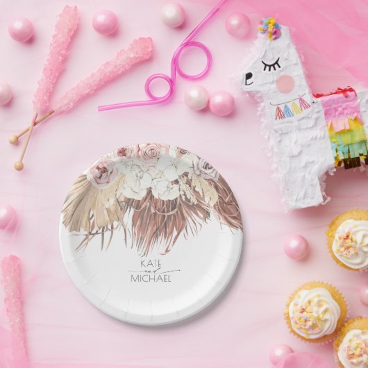 Assiettes En Carton Mariage à feuilles de palmier séchées tropicales e (Fête)