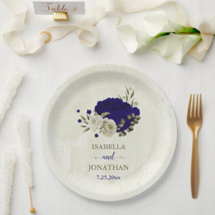 Assiettes En Carton Mariage à fleurs bleu Royal