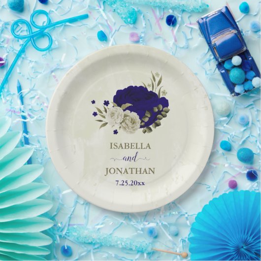 Assiettes En Carton Mariage à fleurs bleu Royal (Fête)