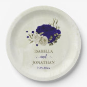 Assiettes En Carton Mariage à fleurs bleu Royal (Devant)