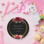 Assiettes En Carton Mariage à fleurs noir rouge chic (Fête)