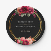 Assiettes En Carton Mariage à fleurs noir rouge chic (Devant)